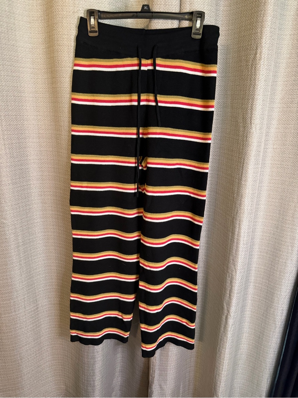 Striped Wide-Leg Knit Pants in Black and Cream - Picture 5 of 7